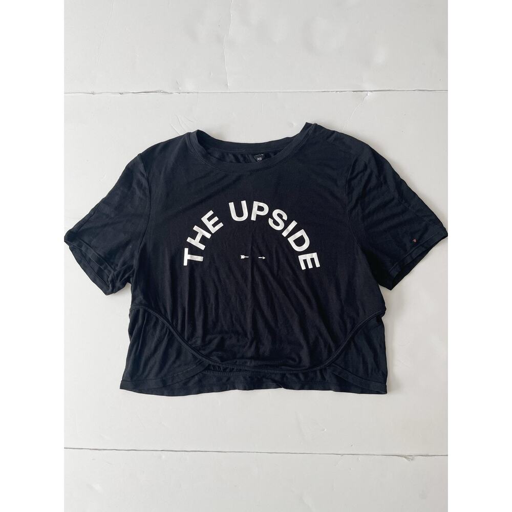 THE UPSIDE Shirt Womens XS Black Cropped Logo T Shirt Modal Jersey Yoga Workout